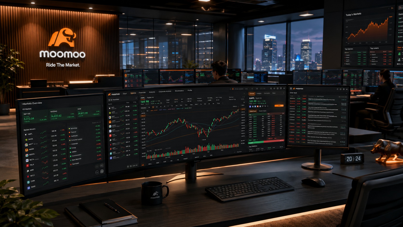 Moomoo style trading office background